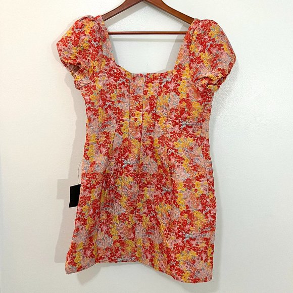 NWT Lulu's Floral Sweetest Essence Jacquard Puff Sleeve Metallic Mini Dress XL - Picture 6 of 12